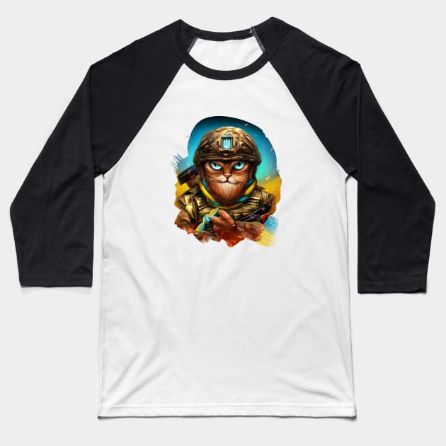 Cat Ukrainian Soldier Baseball T-Shirt by Marysha_art